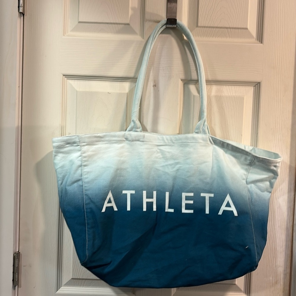 Athleta Beach Bag Gym Bag Tote Bag Blue Ombre White Canvas